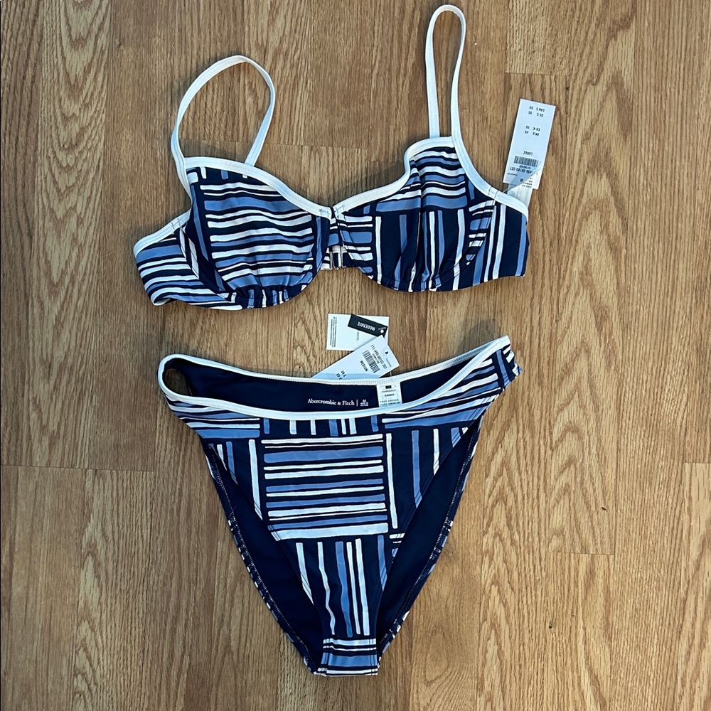 Abercrombie & Fitch Navy and White Striped Bikini Set
